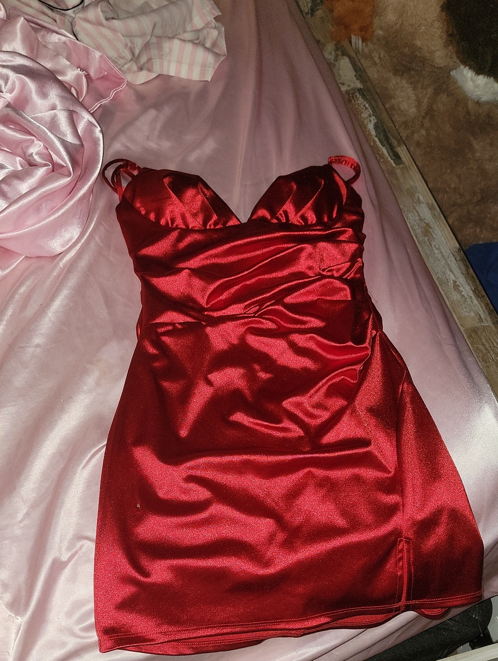 Red Satin Women's Dress - Elegant Fit